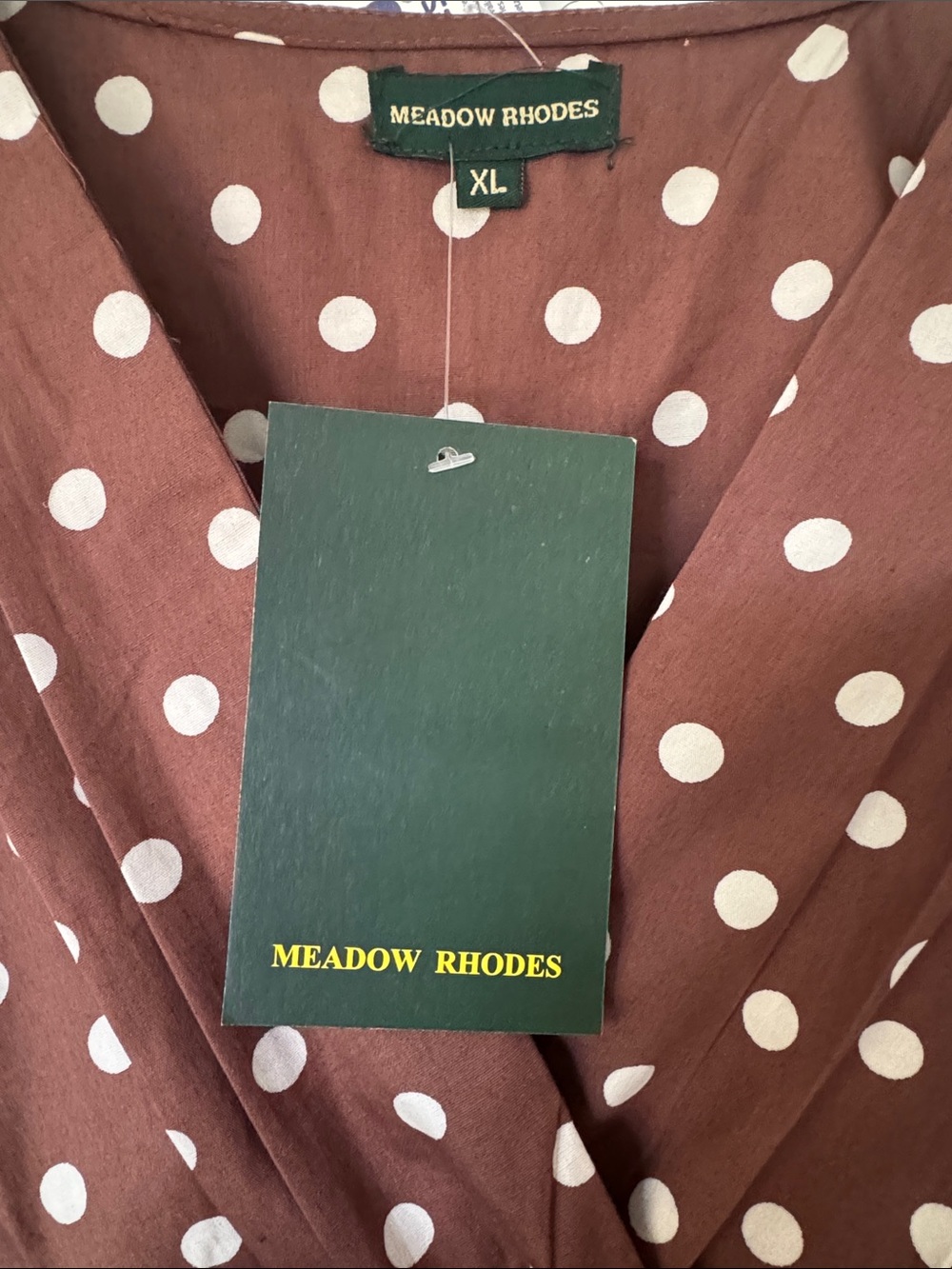 Anthropologie Brand Meadow Rhodes Brown Polka Dot Maxi Dress with V-Neck - Picture 6 of 6